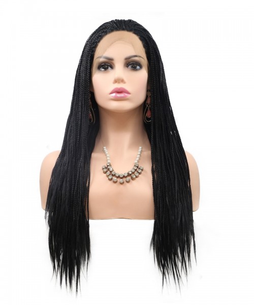 Invisilace Long Black Braid Synthetic Lace Front Wigs