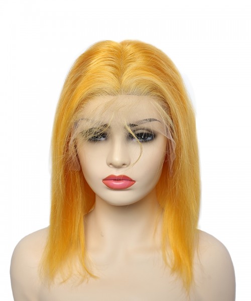 Lace Front Human Hair Wigs Orange Short Bob Wig 130% Density