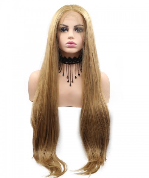 Invisilace Dark Blonde Straight Long Synthetic Hair Wig 
