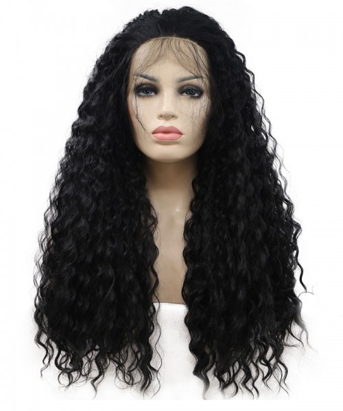 Invisilace Long Black Synthetic Lace Front Wigs For Women Deep Wave 