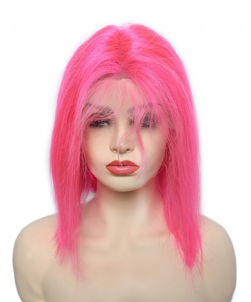 Pink Bob Wig 130% Density Lace Front Human Hair Wigs 