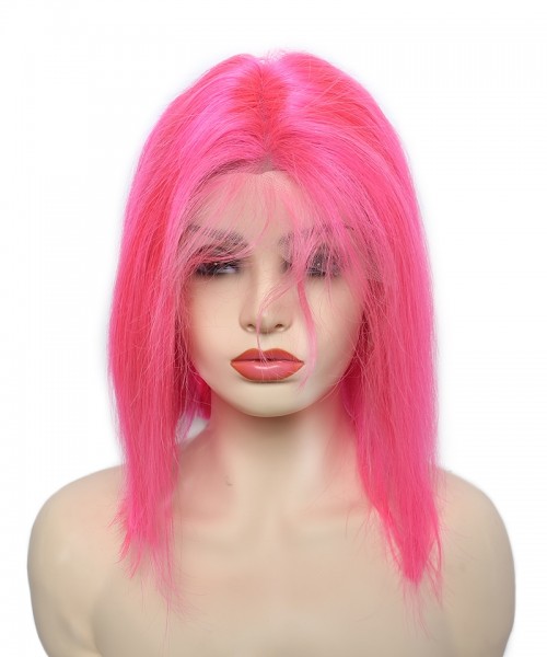 Pink Bob Wig 130% Density Lace Front Human Hair Wigs 