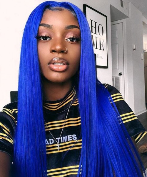 Invisilace Blue Wig 13x6 Lace Front Wigs Human Hair Straight 150% Density 