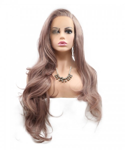 Invisiable Dusty Rose Pink Wavy Synthetic Lace Front Wigs