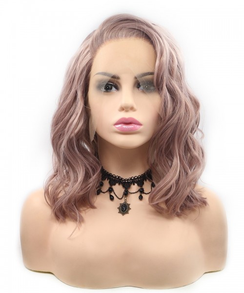 Invisilace Dark Pink Natural Wave Bob Synthetic Lace Front Wigs 