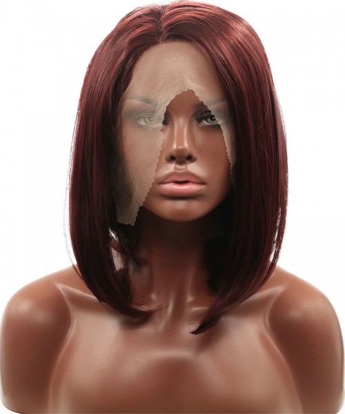 Invisilace Dark Red Bob Haircut Synthetic Lace Front Wigs