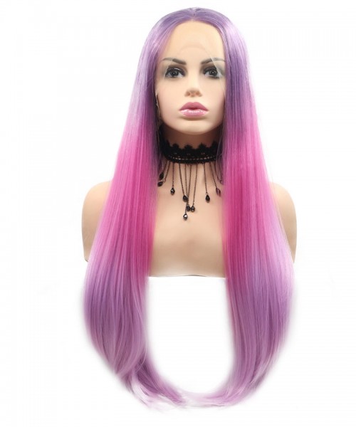 Invisilace Long Purple Pink Synthetic Lace Front Wig Straight
