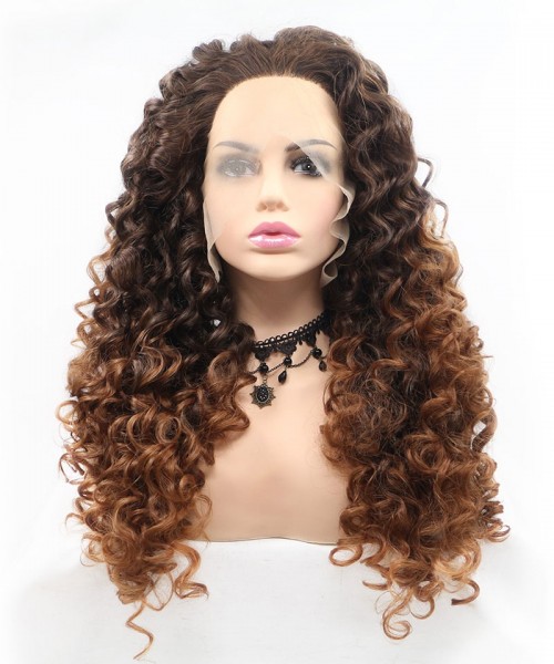 Invisilace Ombre Brown Curly Synthetic Lace Front Wigs