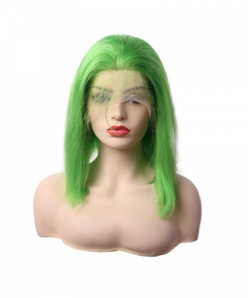 Neon Green Bob Wig Human Hair Lace Frontal Wigs 130% Density