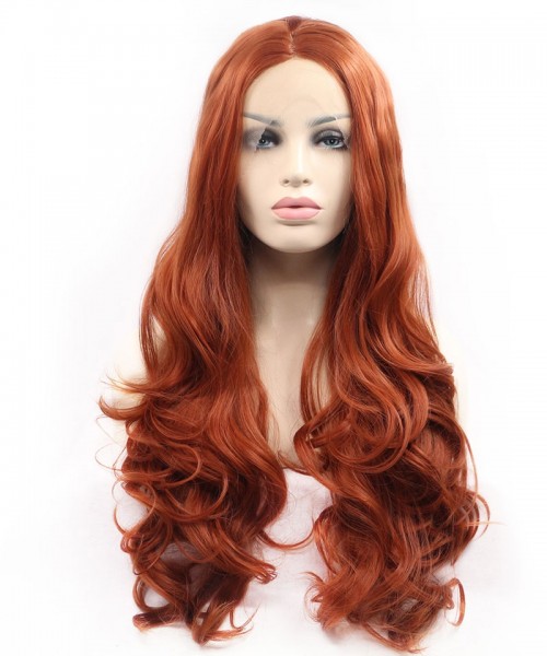 Invisilace Synthetic Lace Front Wigs Bouncy Wavy Copper Red Color