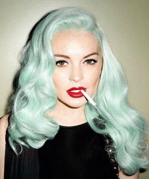 Invisilace Green Synthetic Lace Front Wigs Wavy 