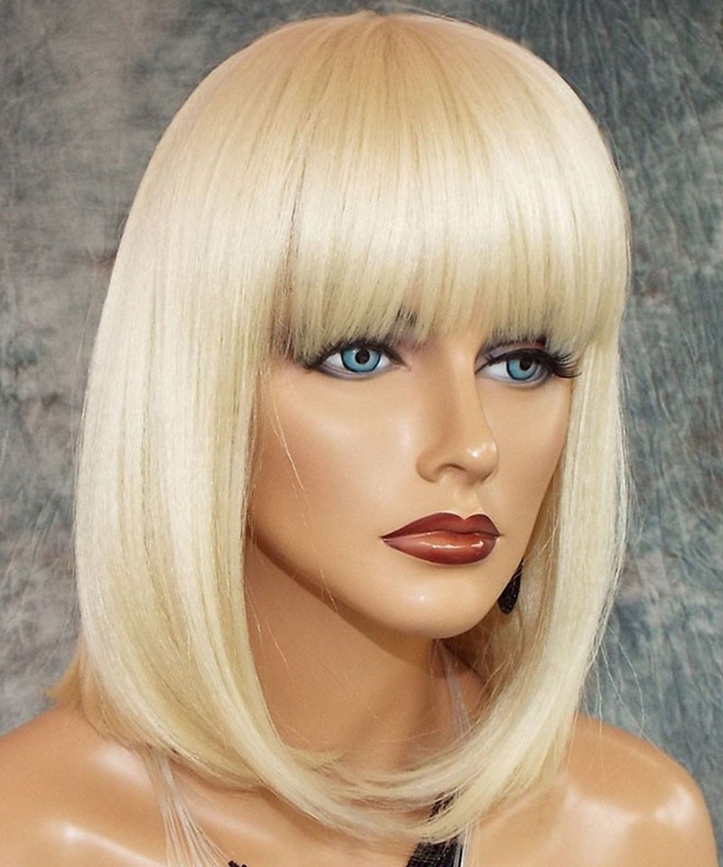 Invisilace 613 Blonde Bob Wig With Bangs Lace Front Human Hair Wigs 150