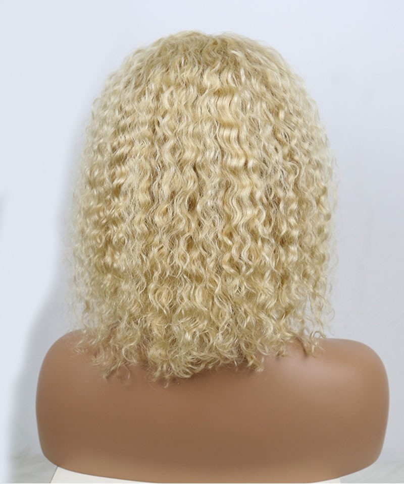 Invisilace Blonde Lace Front Human Hair Wigs Curly Bob Wig 150% Density ...