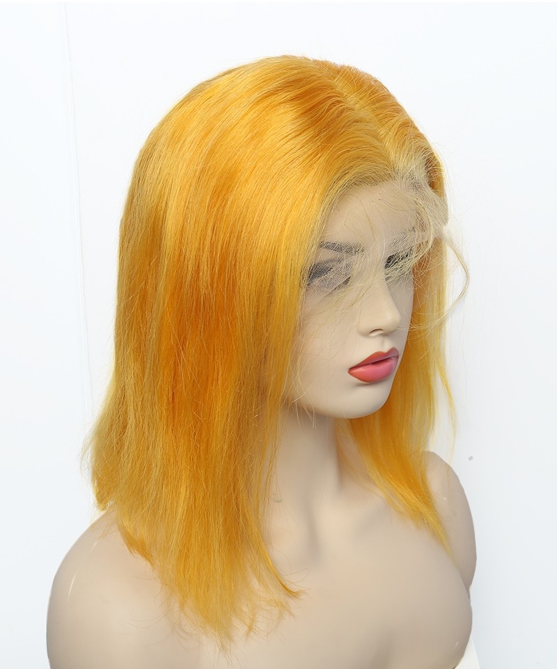 Lace Front Human Hair Wigs Orange Short Bob Wig 130 Density