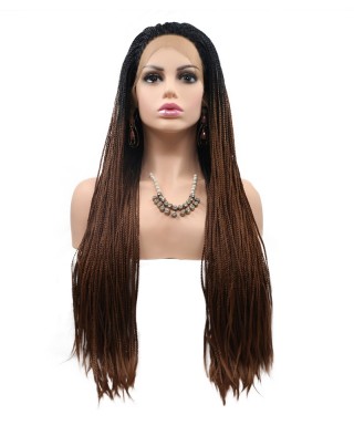 Brown Braid Long Invisilace Synthetic Hair Wig 