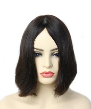 Invisilace European Human Hair Straight Jewish Wig Middle Part Bob Kosher Wig Color 4 