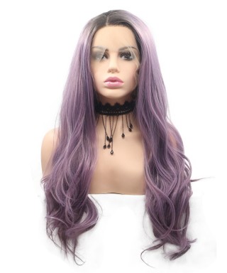 Invisilace Long Purple Natural Wave Synthetic Lace Front Wigs