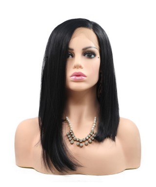 Invisilace Straight Asymmetry Bob Synthetic Lace Front Wig Black Color