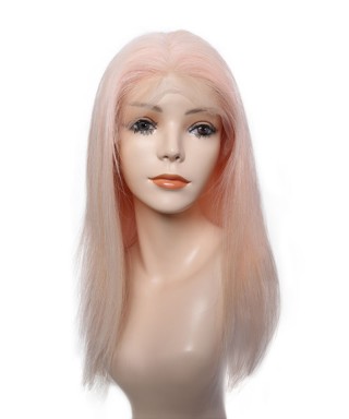 Light Pink Full Lace Human Hair Wigs 130% Density 14 Inch