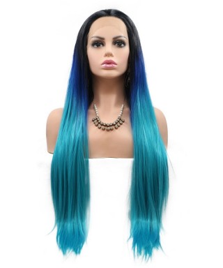 Invisilace Ombre Blue Synthetic Lace Front Wig Straight