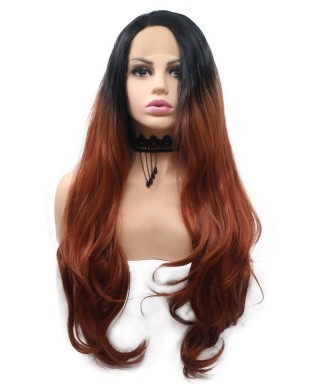 Invisilace Ombre Brown Wavy Long Synthetic Lace Front Wigs 