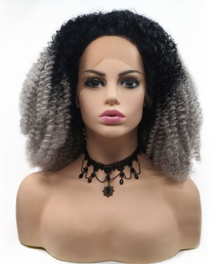 Invisilace 1B Gray Ombre Synthetic Lace Front Wigs Afro Kinky Curly Wig