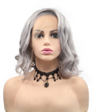 Invisilace Gray Natural Wave Bob Wig Synthetic Hair Wig 