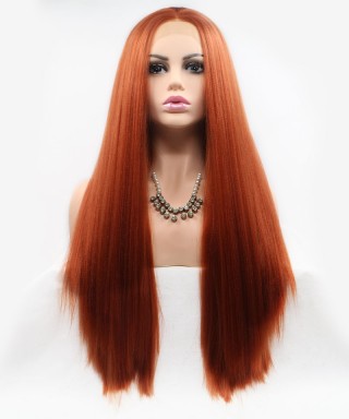 Invisilace Yaki Straight Synthetic Lace Front Wigs Long Copper Red Wig