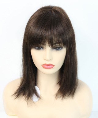 Invisilace Mono Top Wigs with Fringle Synthetic Hair Half Machine Made Wig Brown Color