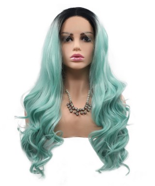 Invisilace 1B Green Ombre Synthetic Lace Front Wigs For Women Wavy