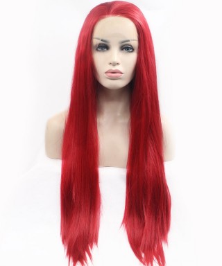 Invisilace Long Straight Red Synthetic Lace Front Wigs