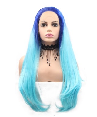 Invisilace Ombre Blue Straight Synthetic Lace Front Wigs