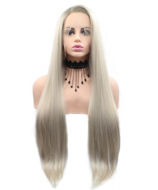 Invisilace Silver Blonde Straight Long Synthetic Hair Wig