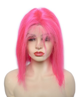 Pink Bob Wig 130% Density Lace Front Human Hair Wigs 