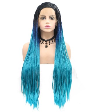 Invisilace Long Ombre Blue Braid Synthetic Lace Front Wigs