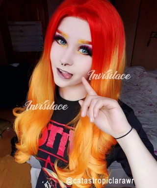 Invisilace Synthetic Hair Lace Wig Wavy Ombre Orange Color
