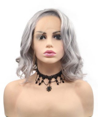 Invisilace Gray Natural Wave Bob Wig Synthetic Hair Wig