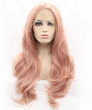 Invisilace Peach Pink Long Synthetic Lace Front Wigs 