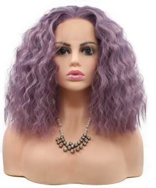 Invisilace Purple Curly Short Synthetic Bob Lace Front Wigs
