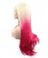 Invisilace Blonde Pink Ombre Straight Long Synthetic Lace Front Wigs 