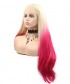 Invisilace Blonde Pink Ombre Straight Long Synthetic Lace Front Wigs 