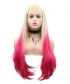 Invisilace Blonde Pink Ombre Straight Long Synthetic Lace Front Wigs 