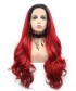 Invisilace 1B Red Ombre Wavy Long Synthetic Lace Front Wigs 