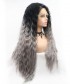 Invisilace Synthetic Lace Front Wigs Long Deep Wave 1B Gray Ombre Wig