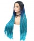 Invisilace Long Ombre Blue Braid Synthetic Lace Front Wigs 