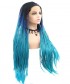 Invisilace Long Ombre Blue Braid Synthetic Lace Front Wigs 