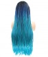 Invisilace Long Ombre Blue Braid Synthetic Lace Front Wigs 