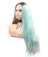 Invisilace Synthetic Lace Front Wig Long Straight Half Gray Half Green