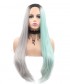 Invisilace Synthetic Lace Front Wig Long Straight Half Gray Half Green