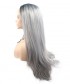 Invisilace 1B Gray Ombre Straight Long Synthetic Hair Lace Front Wig 